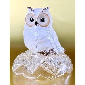 Porcelain White Owl Figurine Snowy Barn Woodland Decor Mid Century 5"
